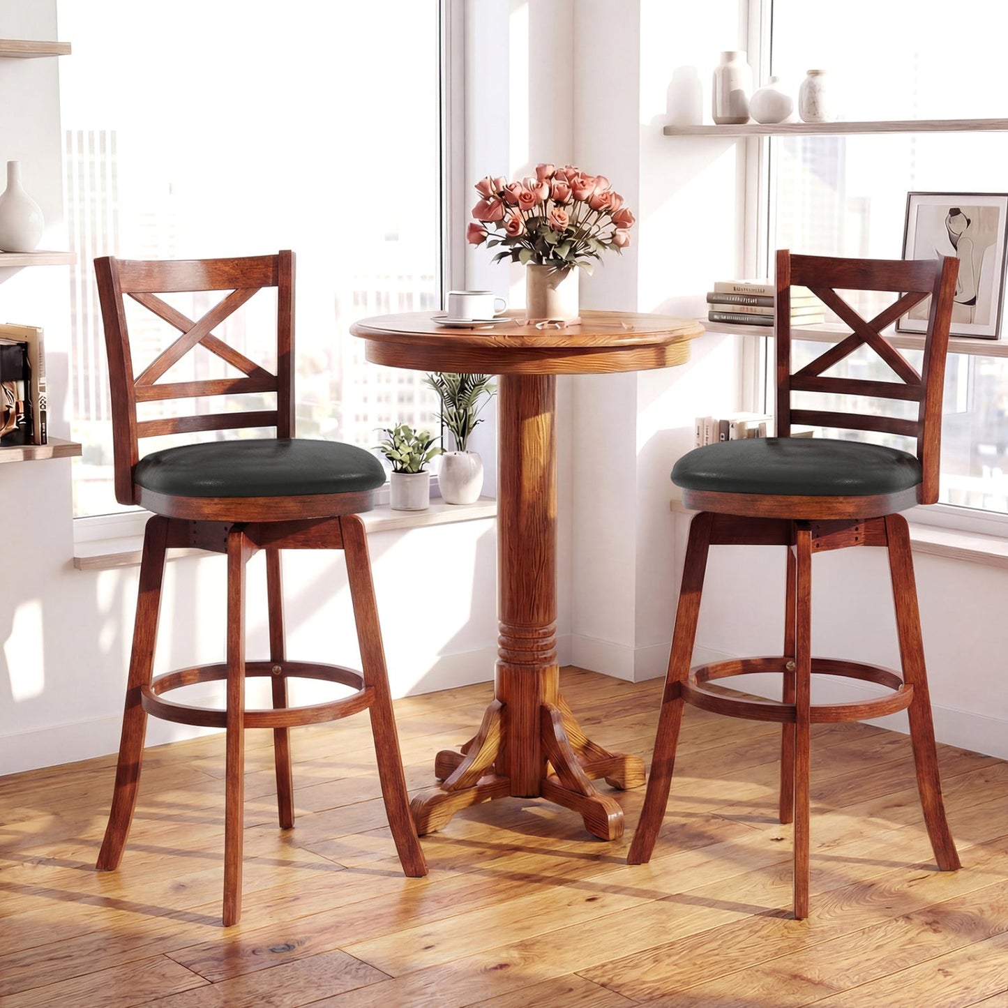 Swivel Barstools Set of 2 with Backrest and Footrest