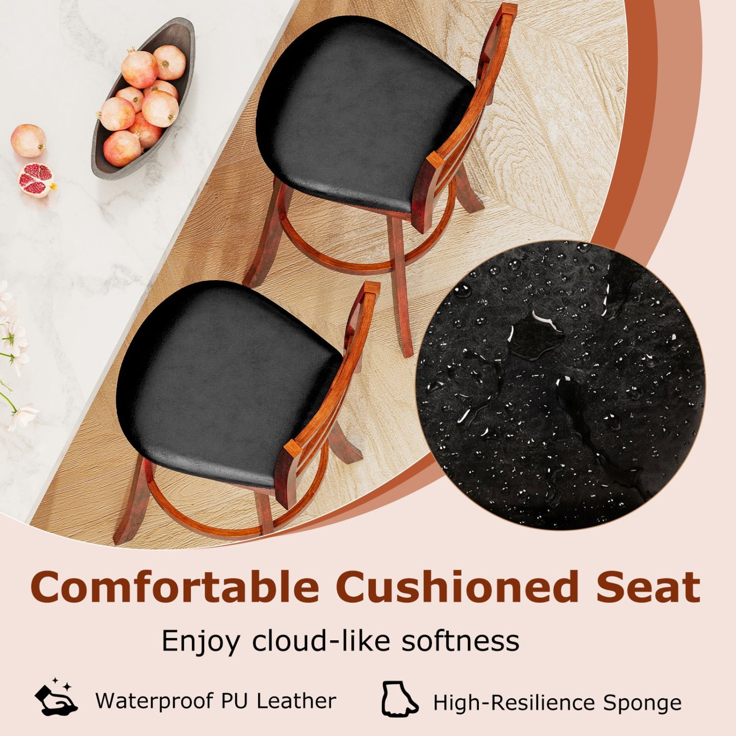 Swivel Barstools Set of 2 with Backrest and Footrest
