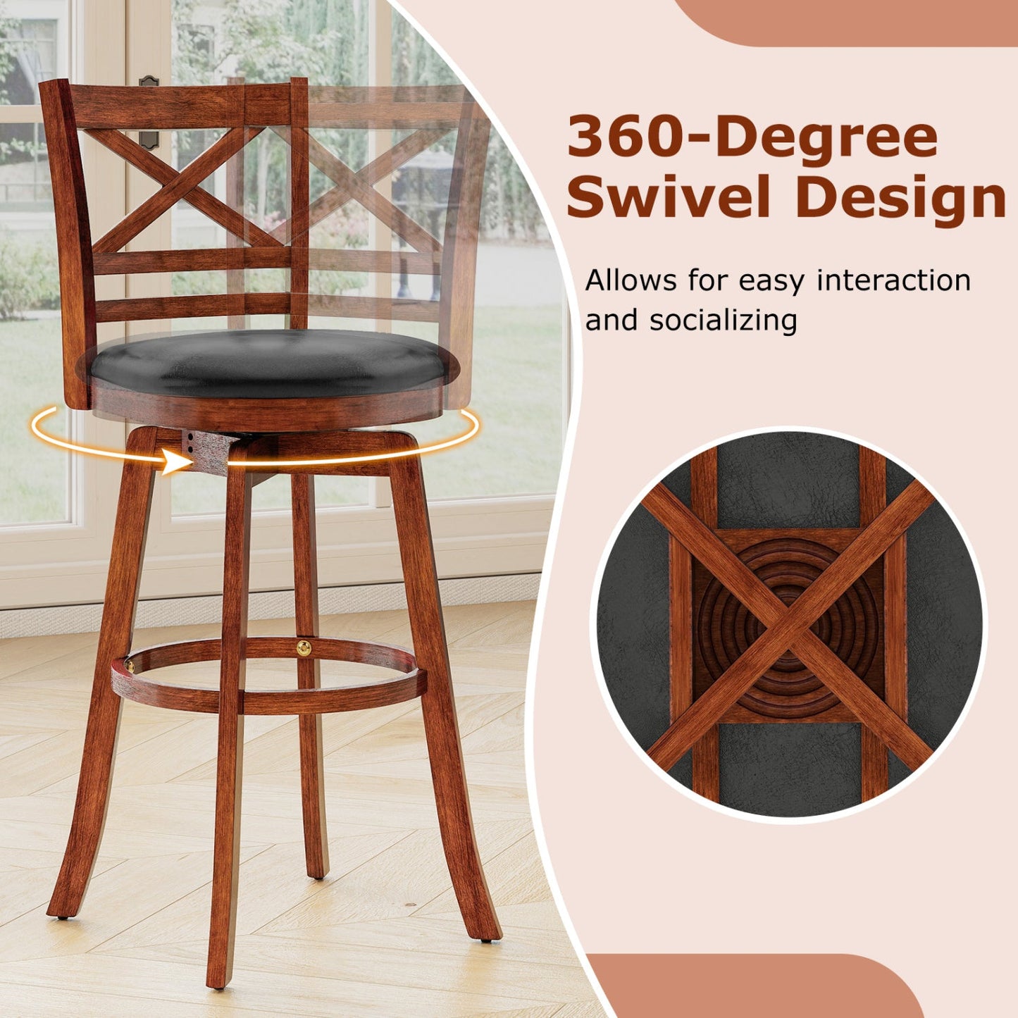 Swivel Barstools Set of 2 with Backrest and Footrest