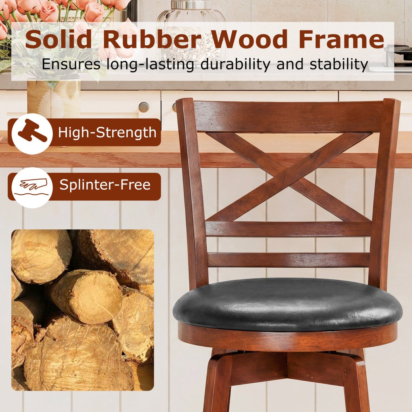 Swivel Barstools Set of 2 with Backrest and Footrest