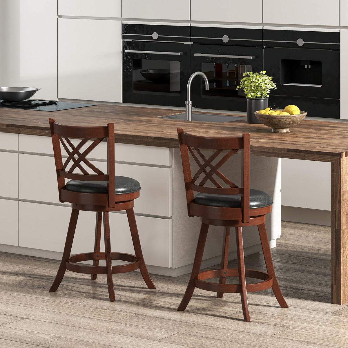 360¬∞ Swivel Upholstered Barstools Set of 2 with Back and Footrest