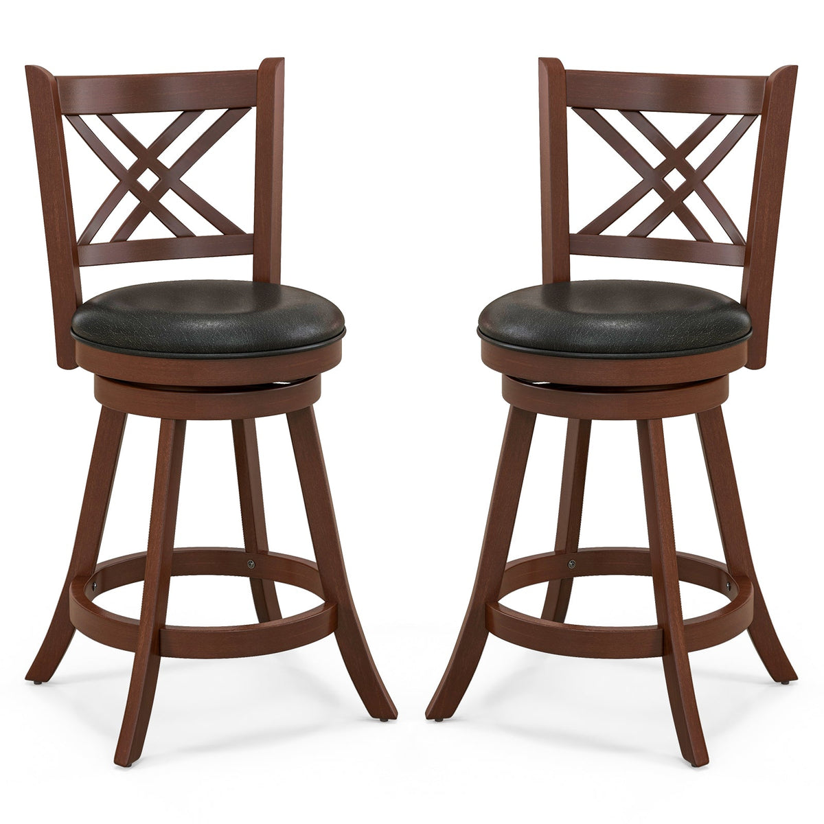 360¬∞ Swivel Upholstered Barstools Set of 2 with Back and Footrest