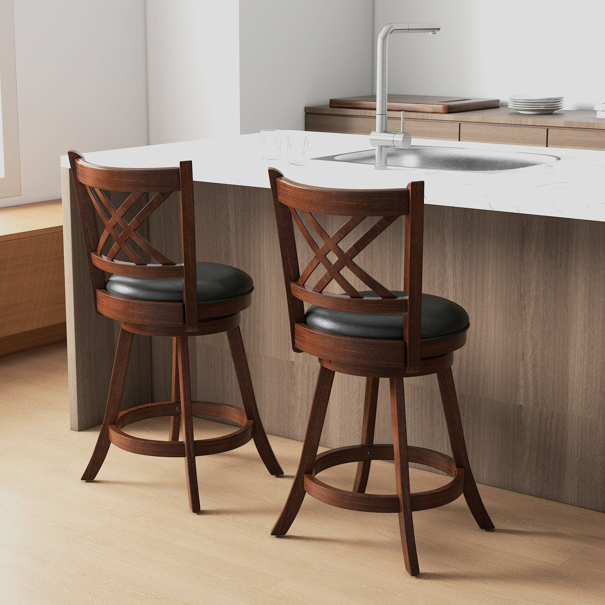 360¬∞ Swivel Upholstered Barstools Set of 2 with Back and Footrest