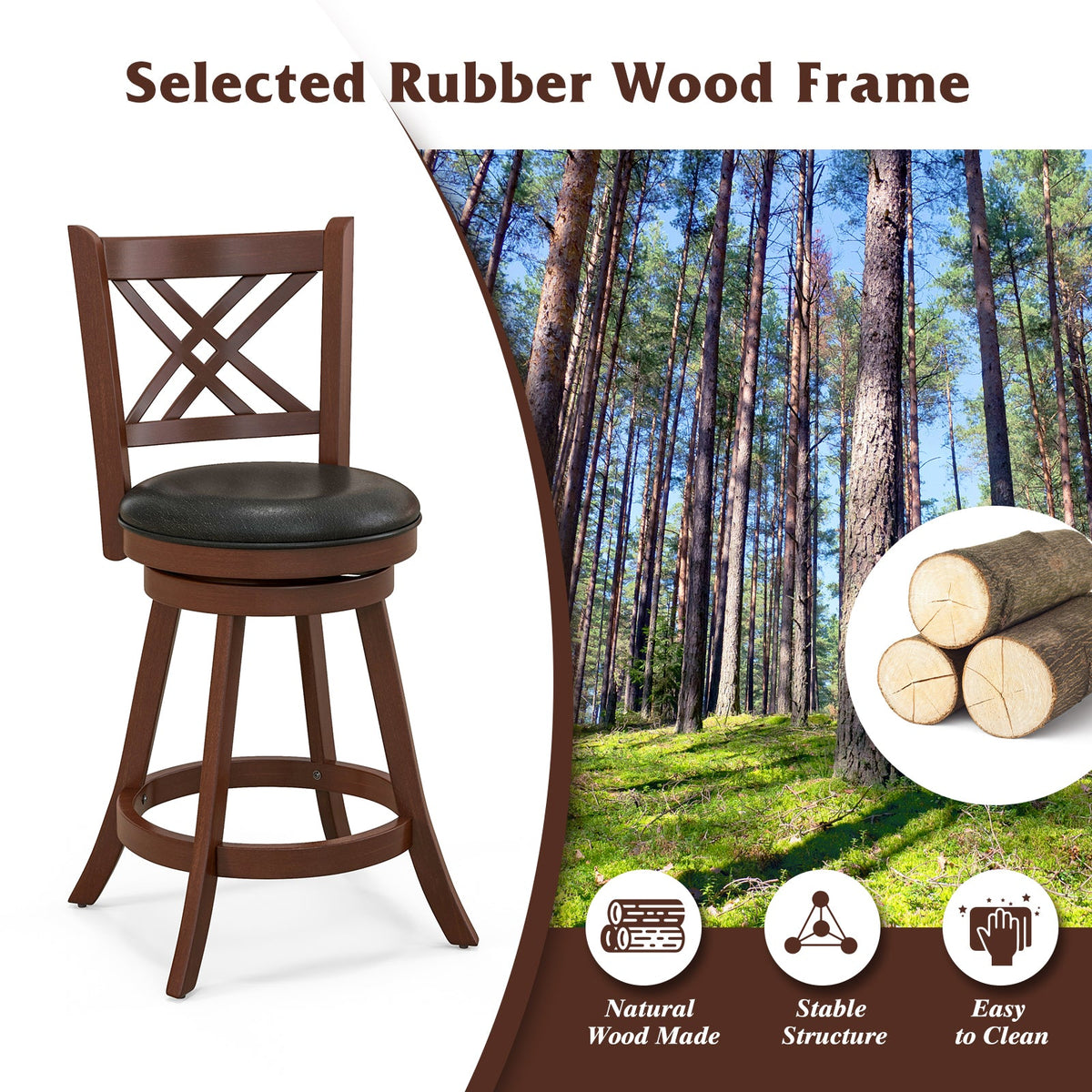 360¬∞ Swivel Upholstered Barstools Set of 2 with Back and Footrest