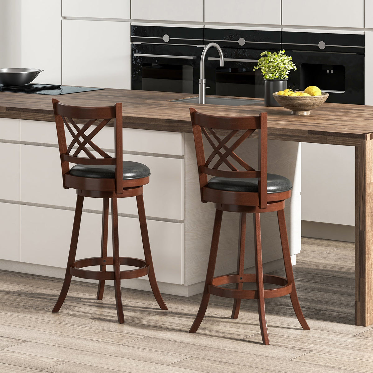 360¬∞ Swivel Upholstered Barstools Set of 2 with Back and Footrest