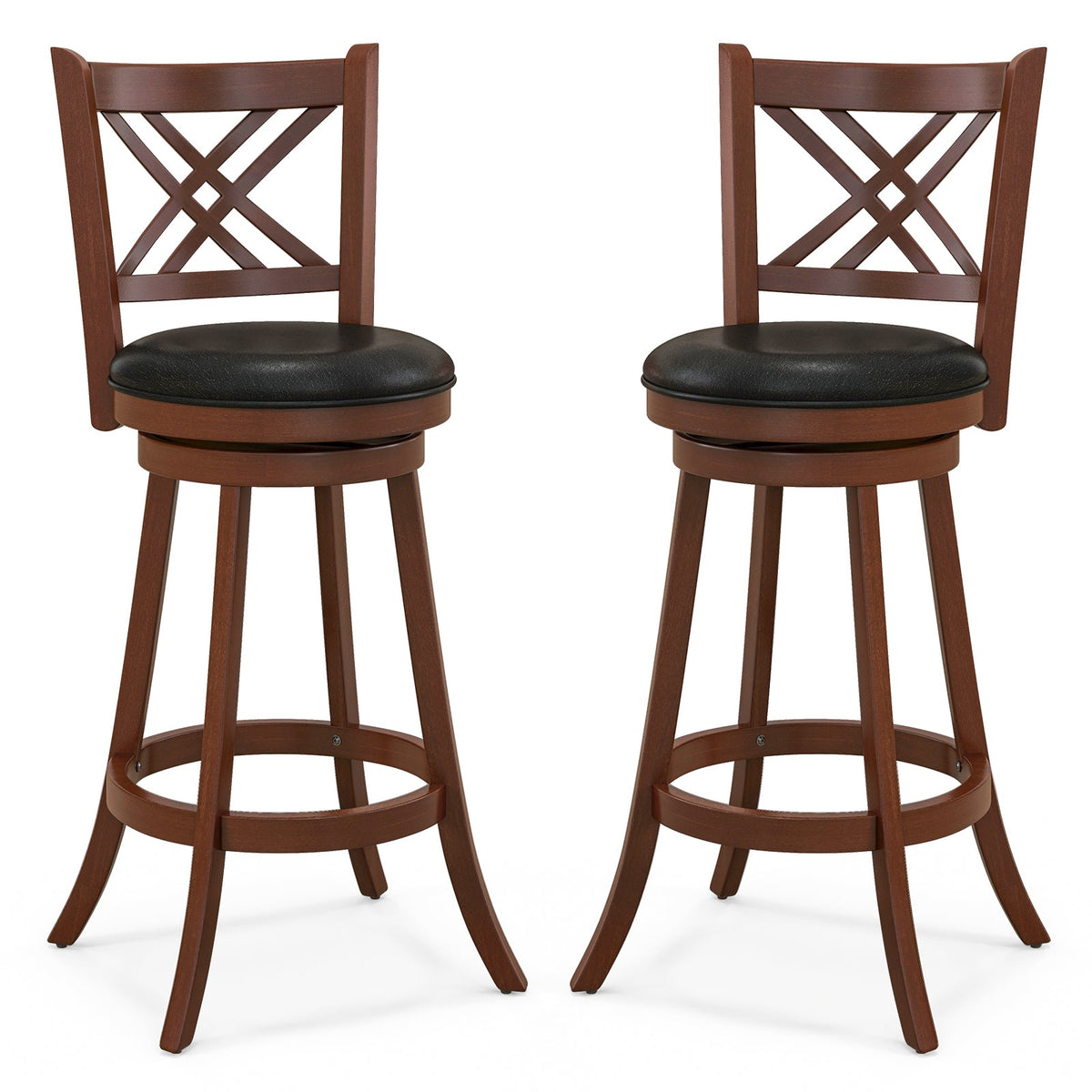 360¬∞ Swivel Upholstered Barstools Set of 2 with Back and Footrest