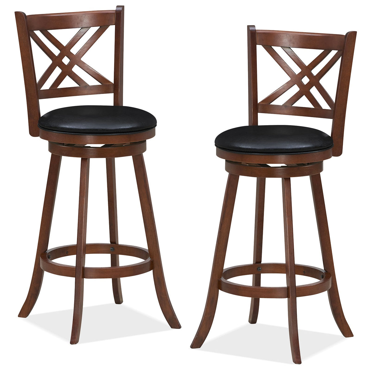 360¬∞ Swivel Upholstered Barstools Set of 2 with Back and Footrest