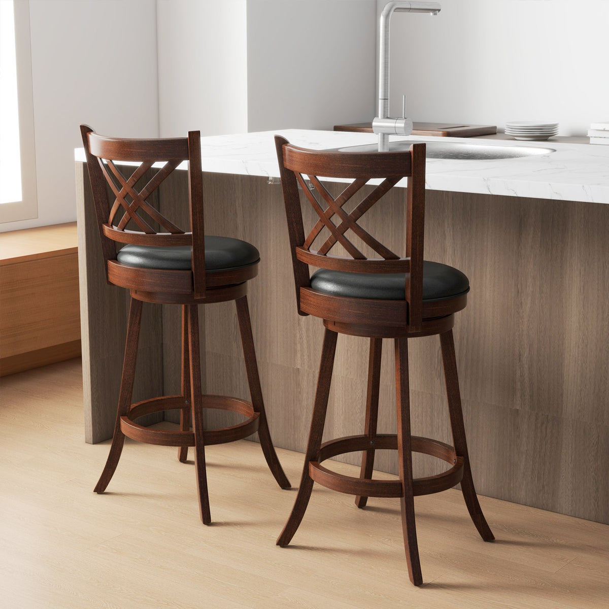 360¬∞ Swivel Upholstered Barstools Set of 2 with Back and Footrest