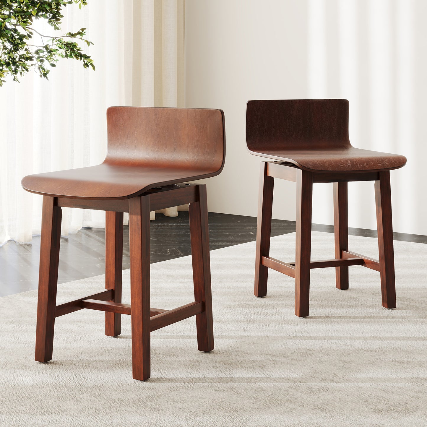 Swivel Dining Chairs Set of 2 with Low Back and Footrest