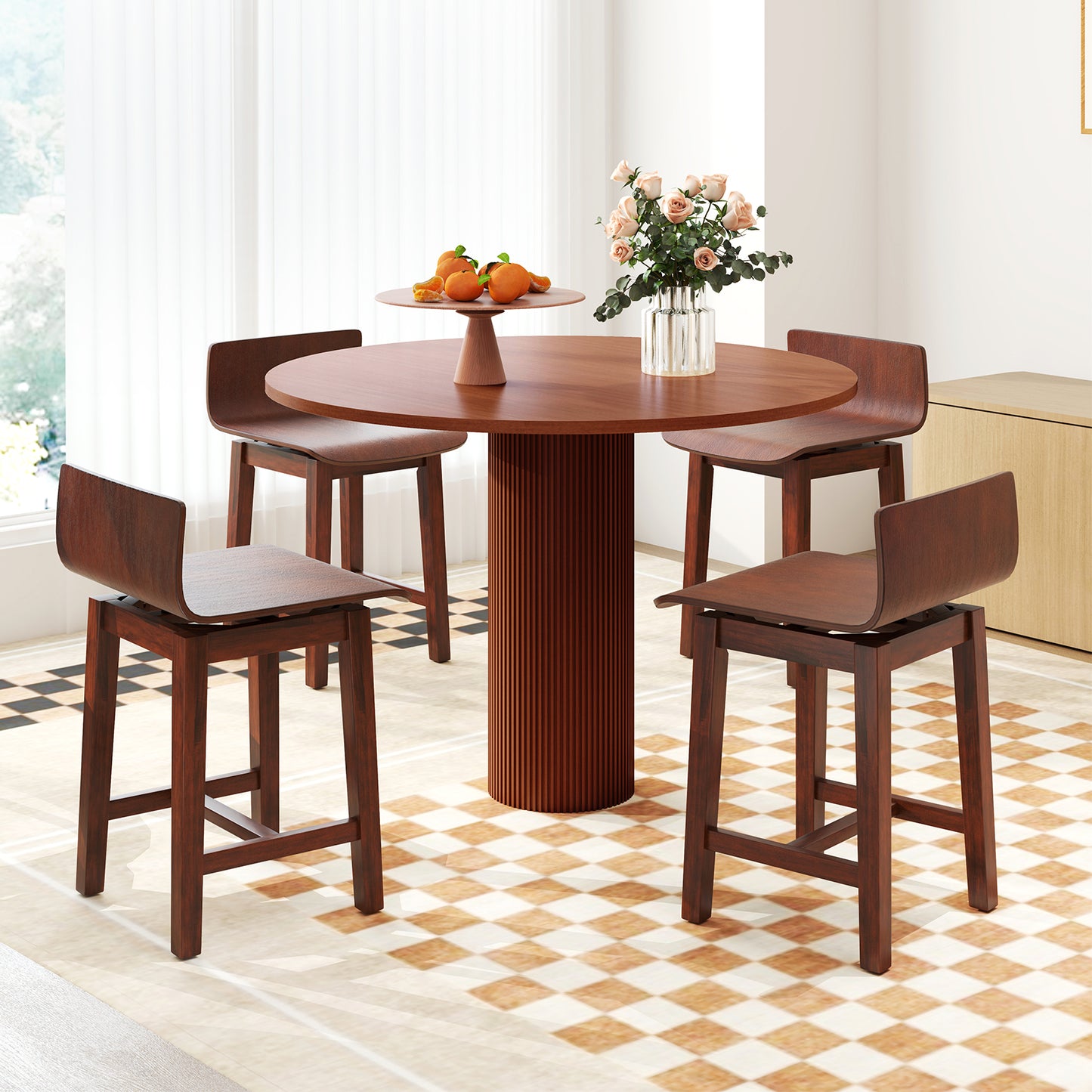 Swivel Dining Chairs Set of 2 with Low Back and Footrest