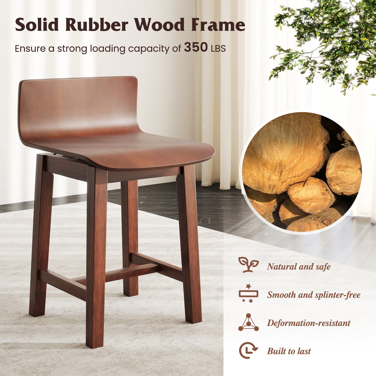 Swivel Dining Chairs Set of 2 with Low Back and Footrest