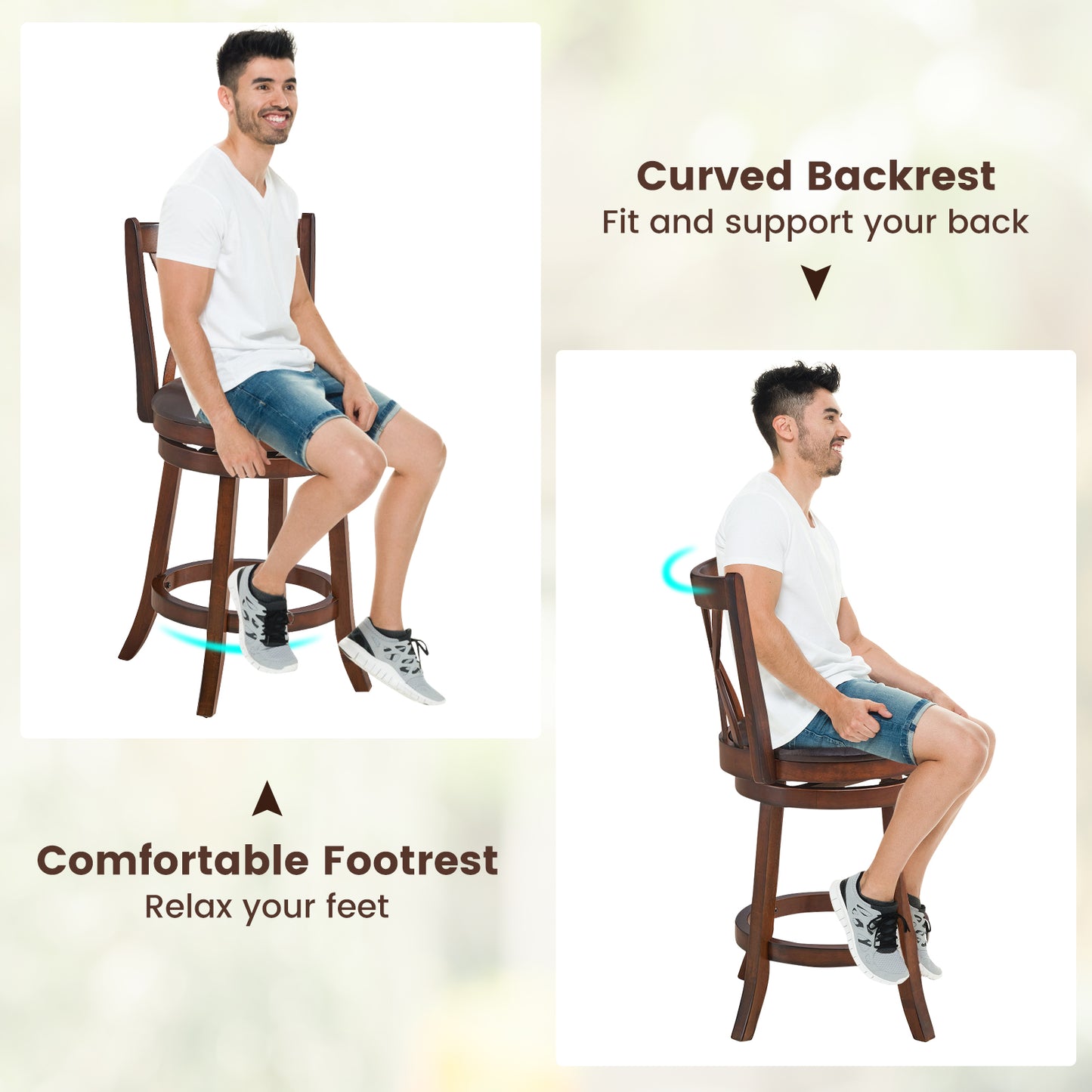 Swivel Counter Height Bar Stool with Cushioned Seat