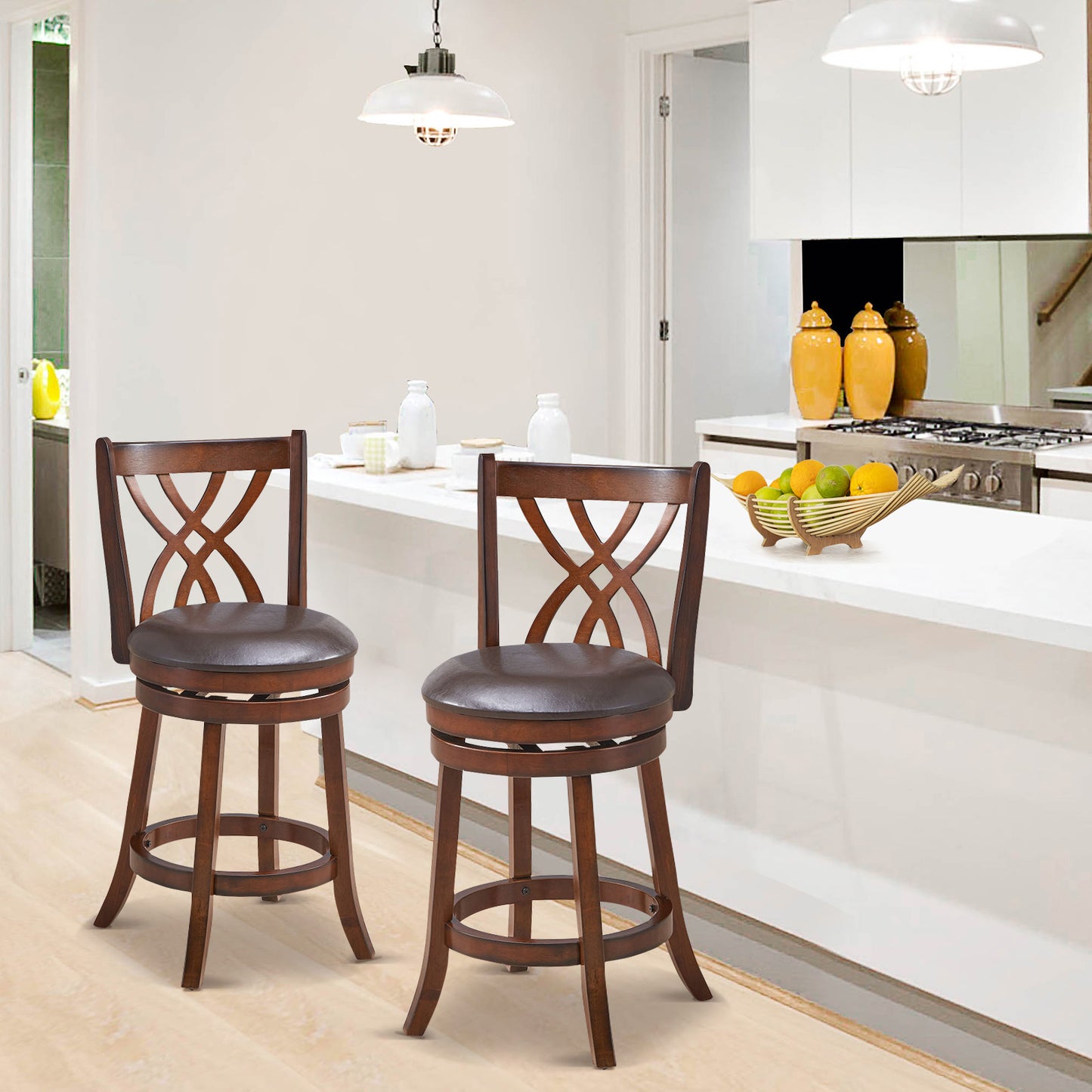 Swivel Counter Height Bar Stool with Cushioned Seat