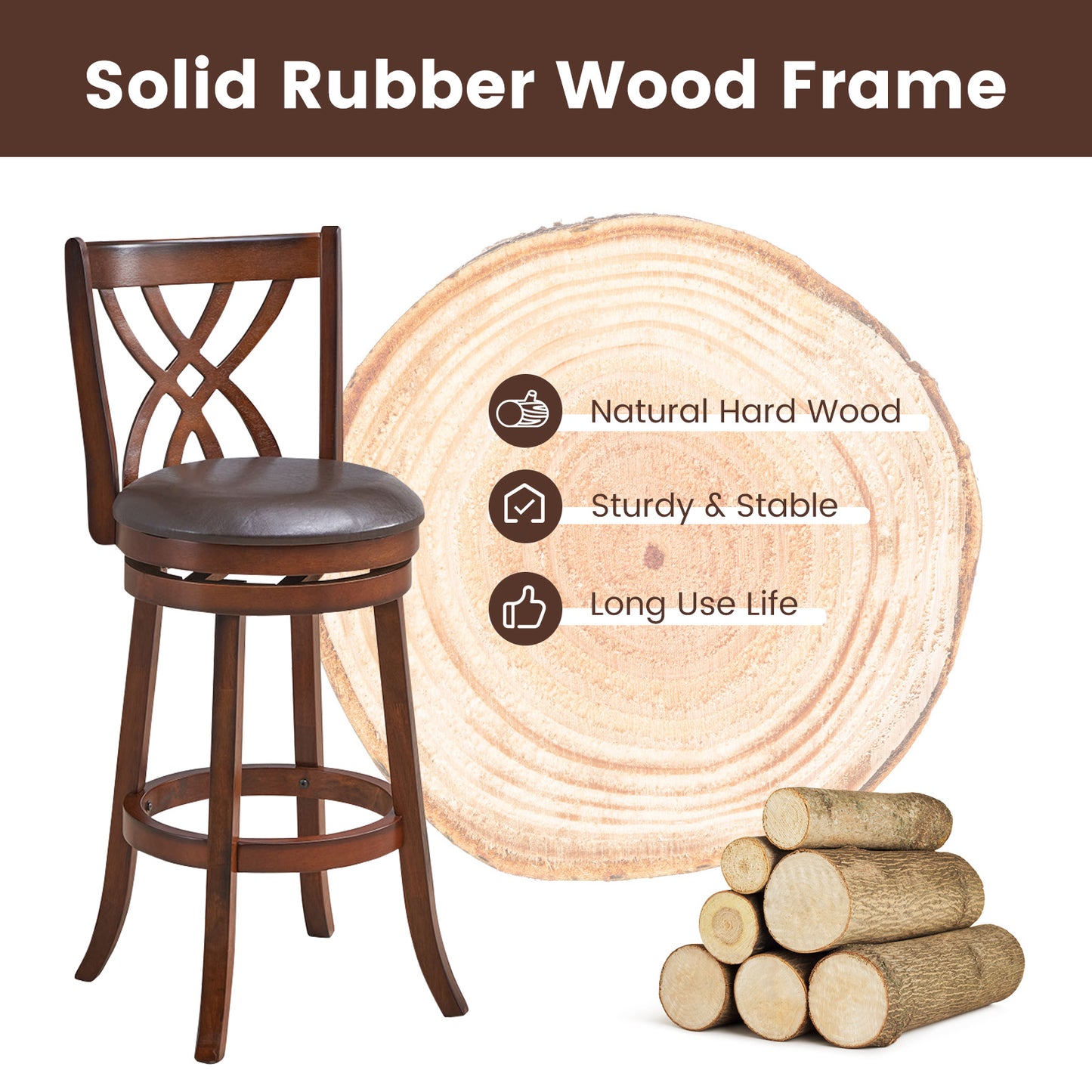 Swivel Counter Height Bar Stool with Cushioned Seat