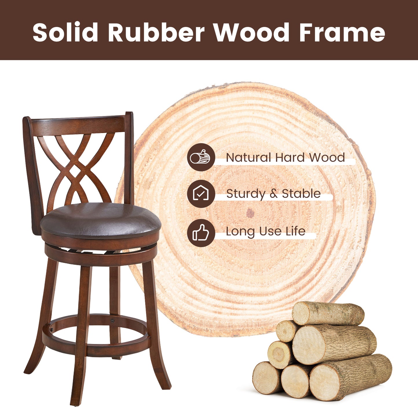 Swivel Counter Height Bar Stool with Cushioned Seat