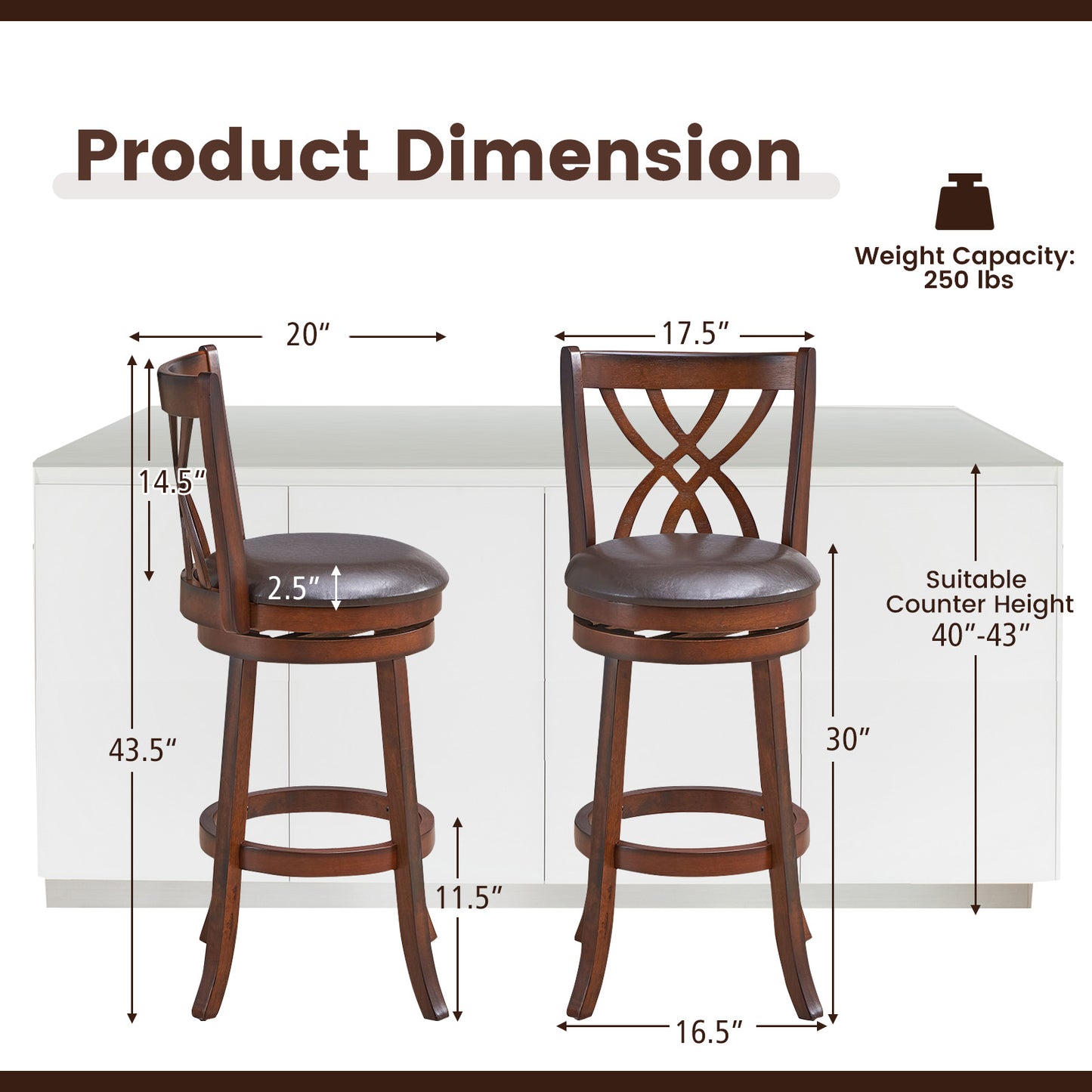 Swivel Counter Height Bar Stool with Cushioned Seat