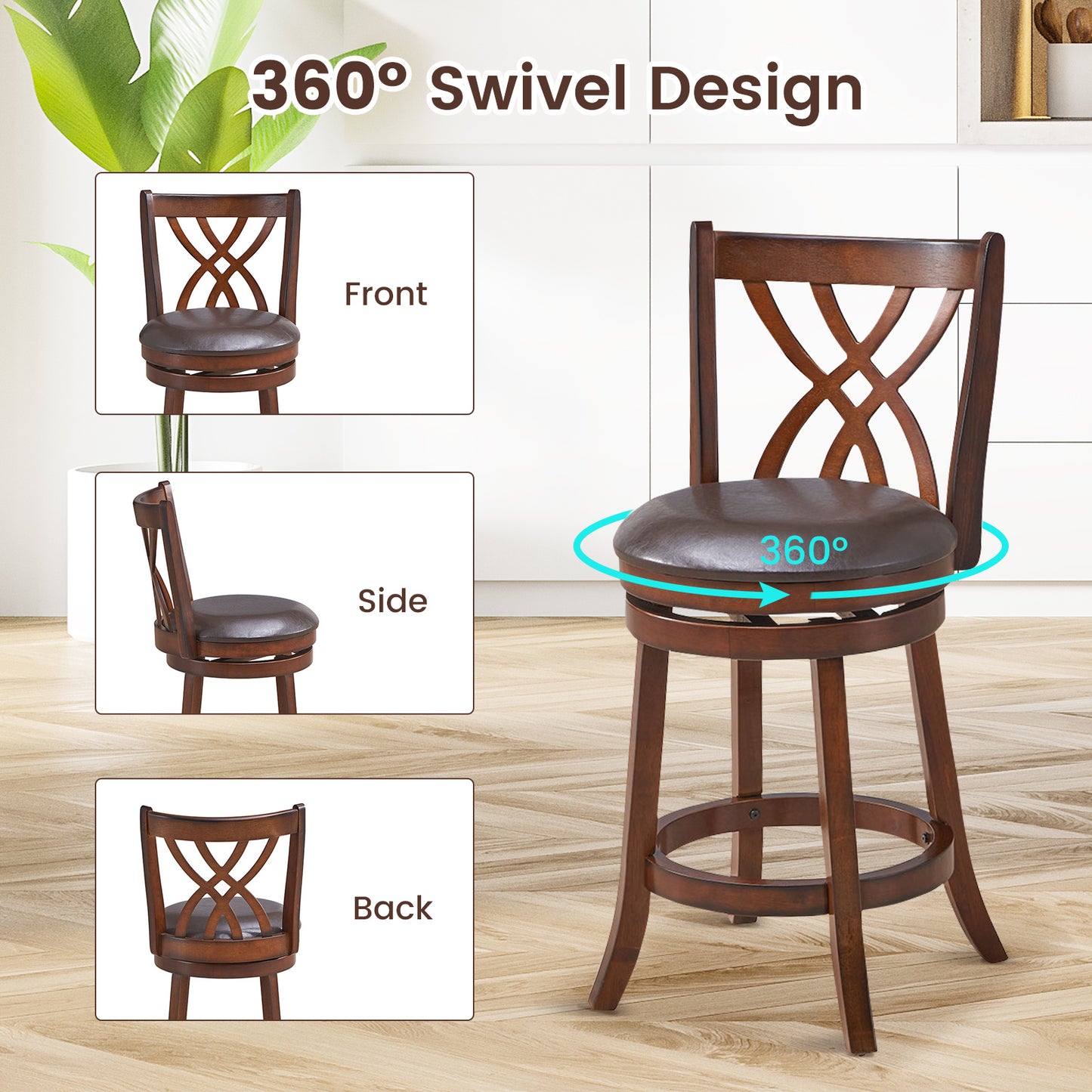 Swivel Counter Height Bar Stool with Cushioned Seat