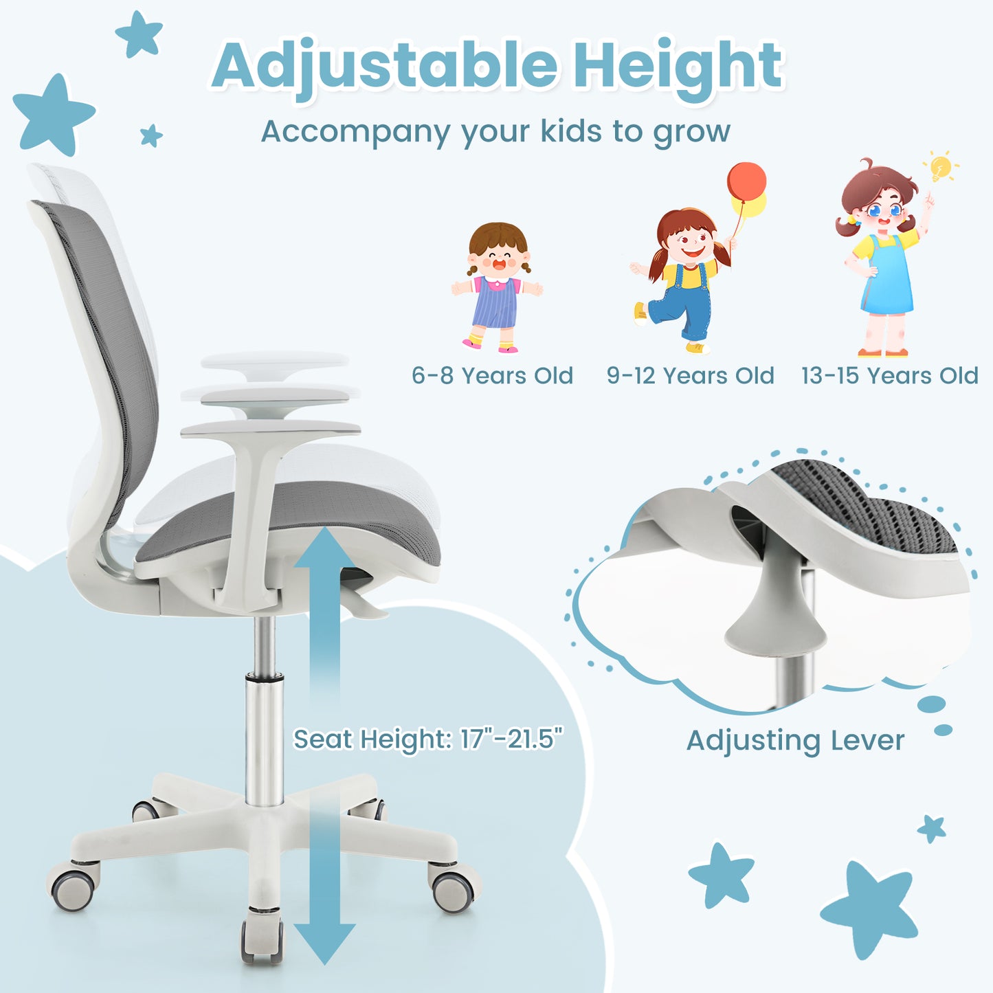 Kids Swivel Mesh Computer Chair with Adjustable Height