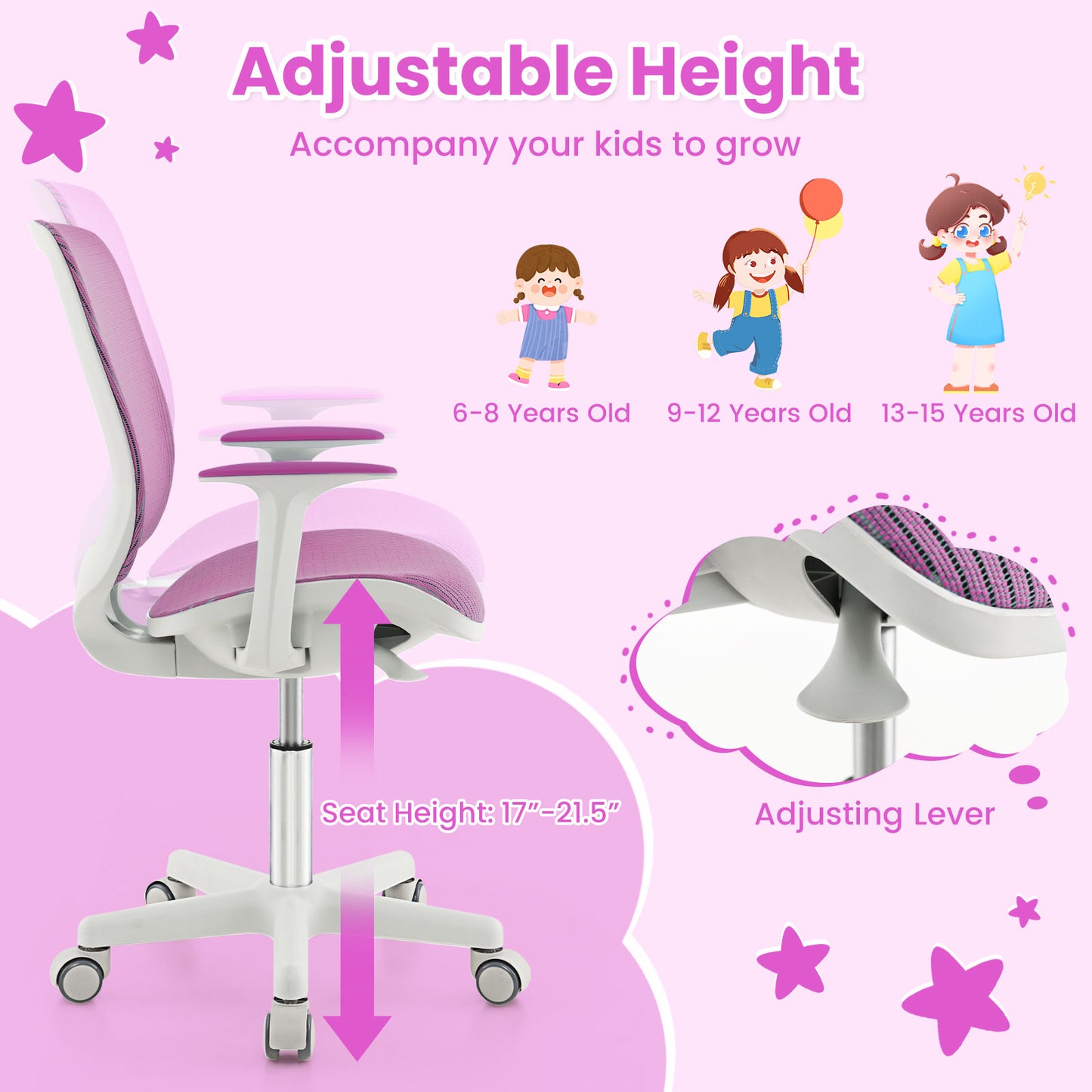 Kids Swivel Mesh Computer Chair with Adjustable Height