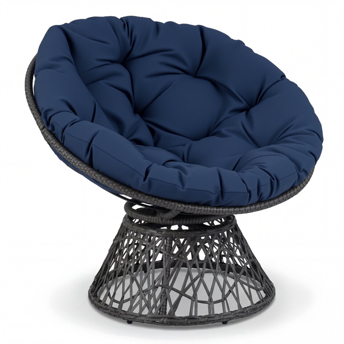 Swivel Papasan Chair with Thick Cushion - Round Wicker