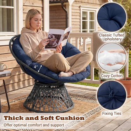 Swivel Papasan Chair with Thick Cushion - Round Wicker