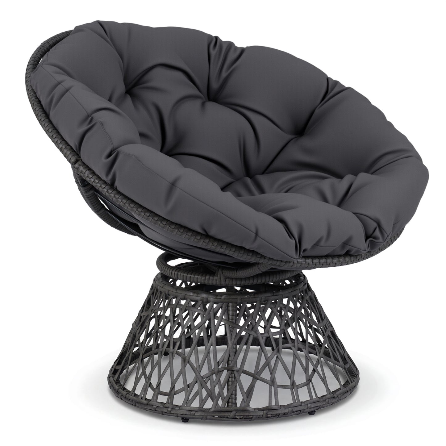 Swivel Papasan Chair with Thick Cushion - Round Wicker