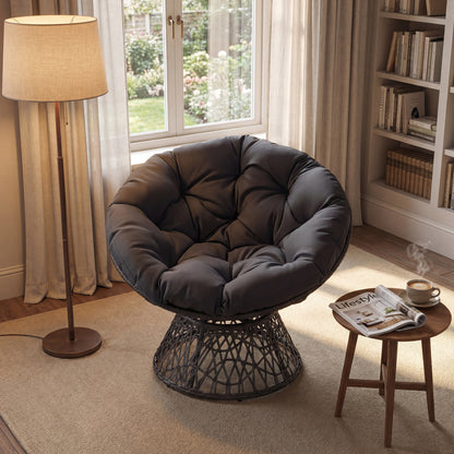 Swivel Papasan Chair with Thick Cushion - Round Wicker