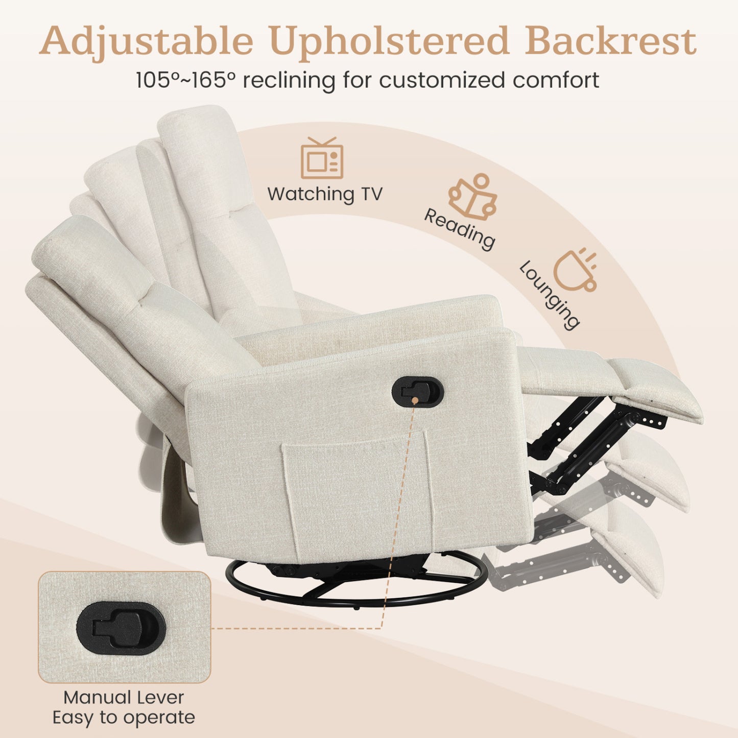 360° Swivel Rocking Recliner Chair with Footrest