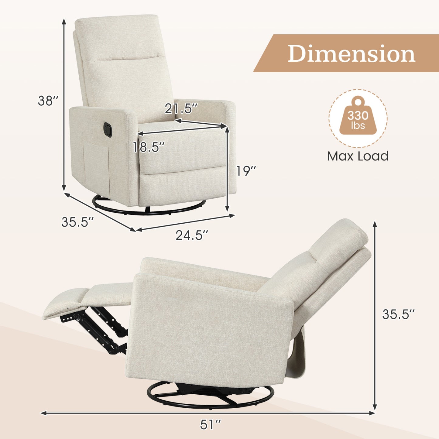 360° Swivel Rocking Recliner Chair with Footrest