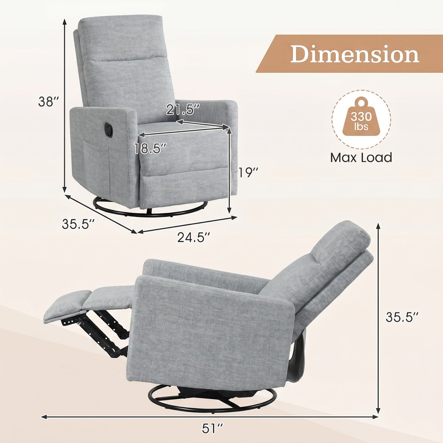360° Swivel Rocking Recliner Chair with Footrest