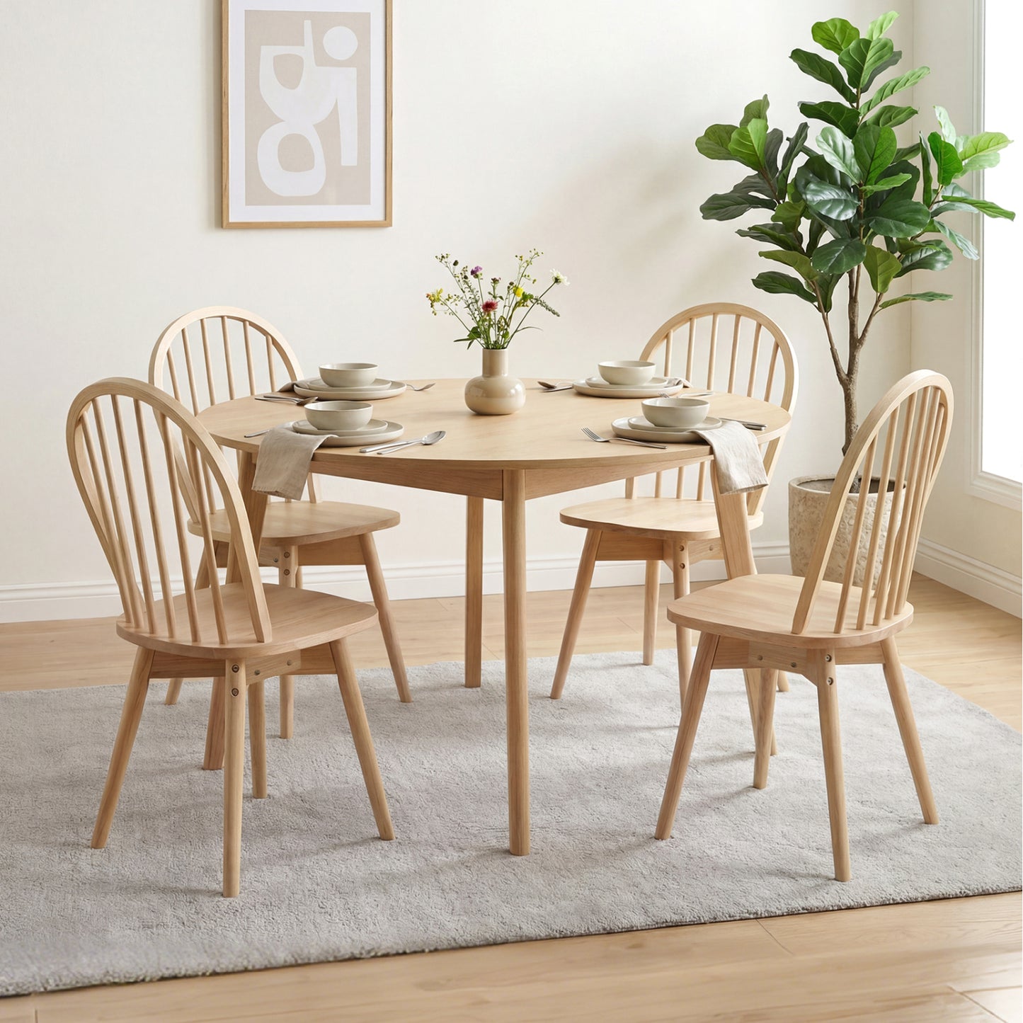Swivel Windsor Dining Chairs Set of 4 - Solid Rubber Wood