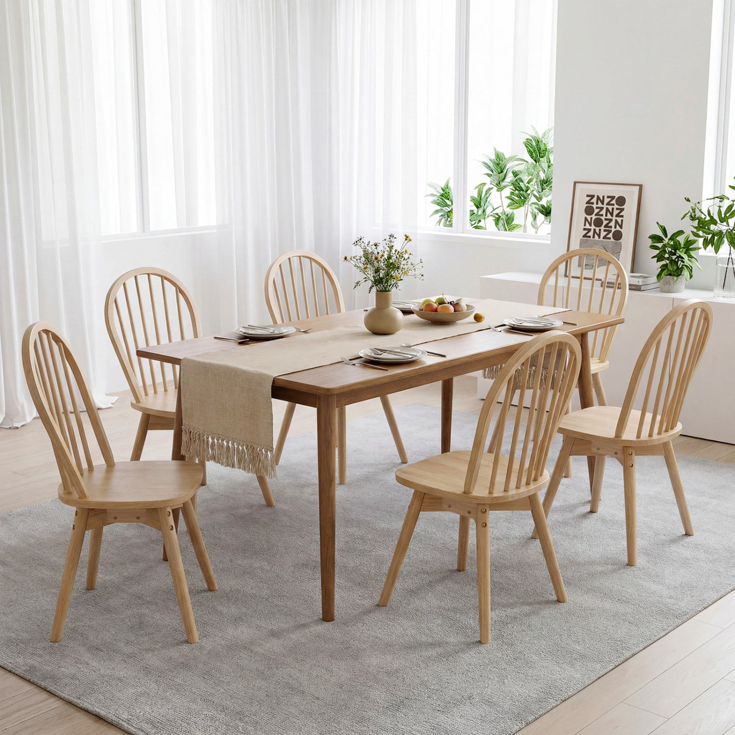 Swivel Windsor Dining Chairs Set of 4 - Solid Rubber Wood
