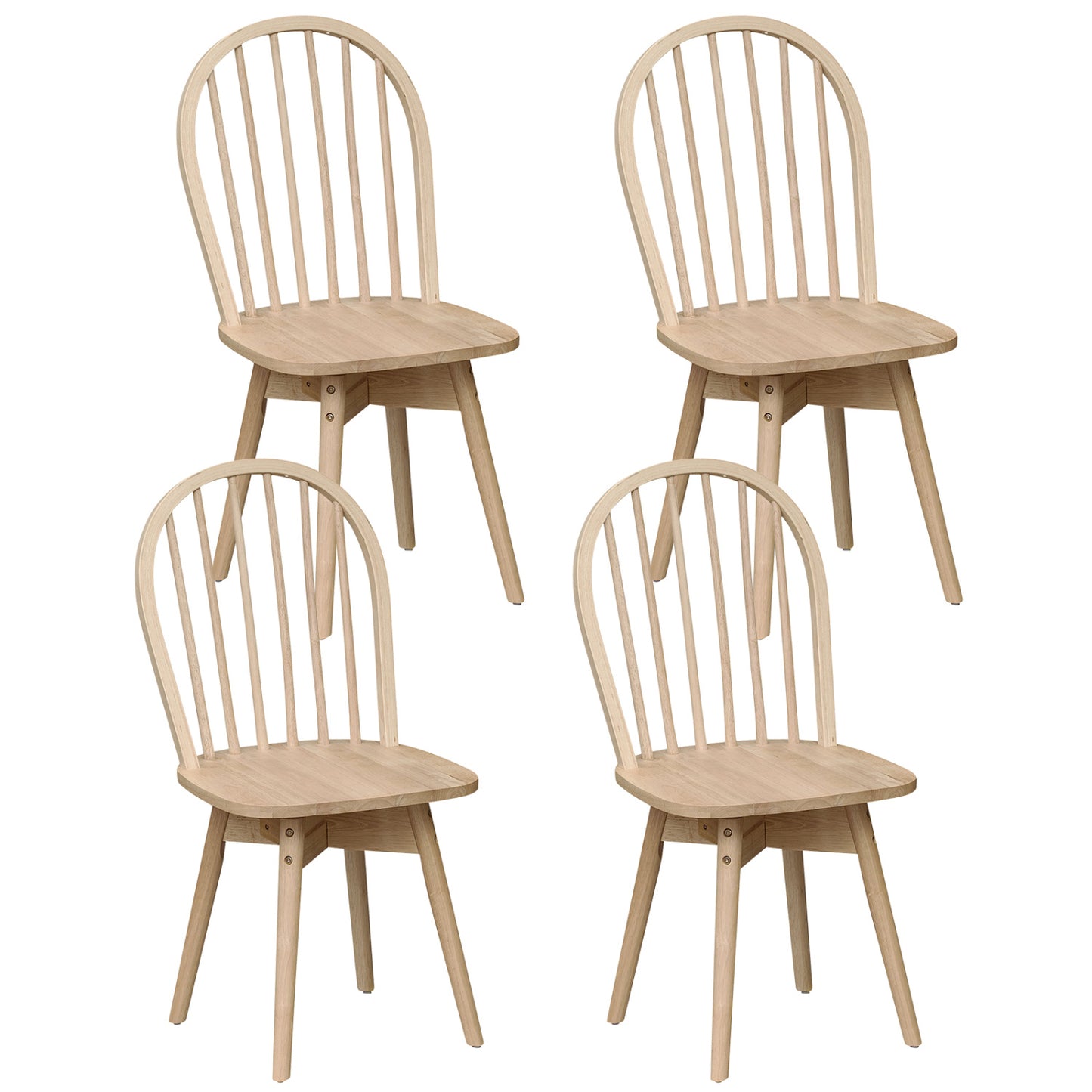 Swivel Windsor Dining Chairs Set of 4 - Solid Rubber Wood