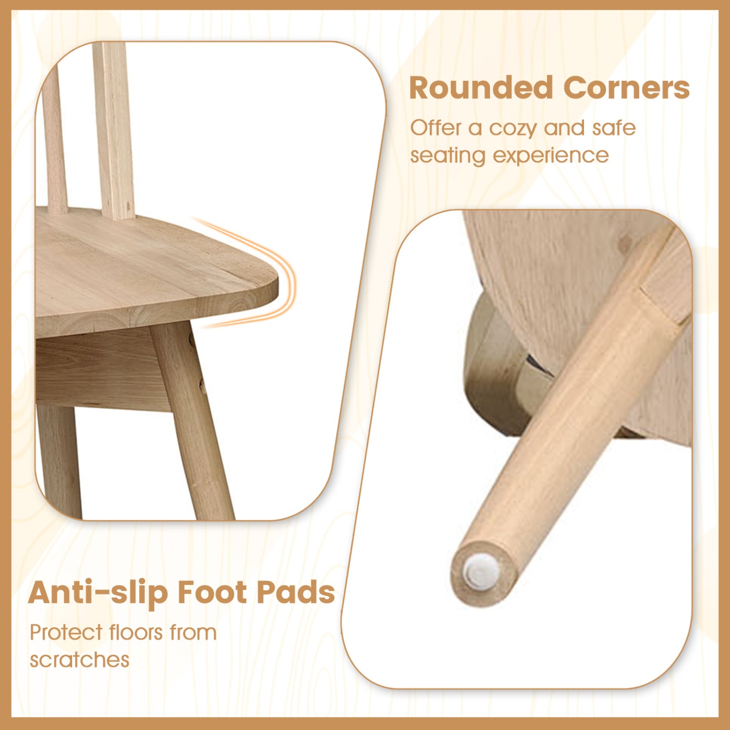 Swivel Windsor Dining Chairs Set of 4 - Solid Rubber Wood