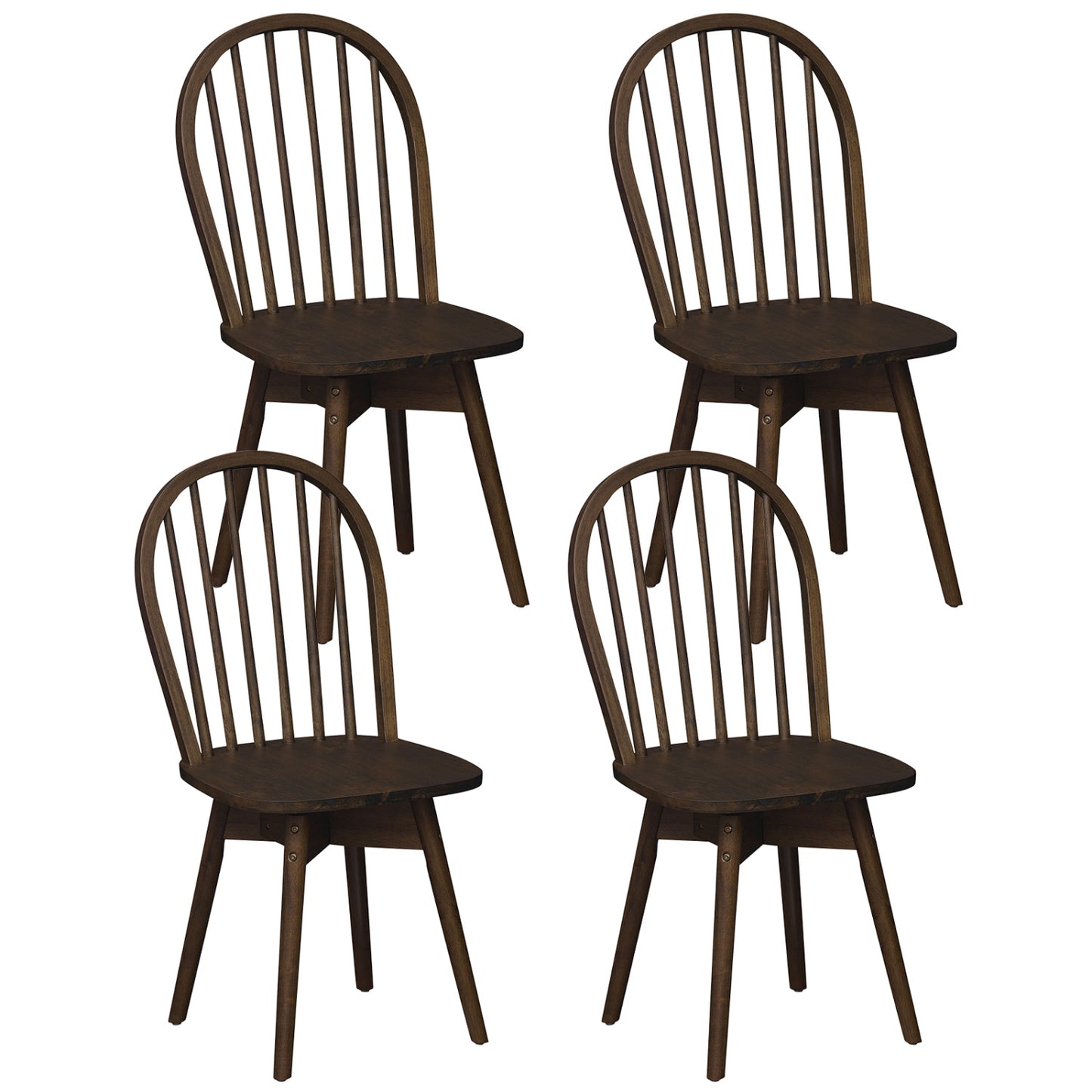 Swivel Windsor Dining Chairs Set of 4 - Solid Rubber Wood