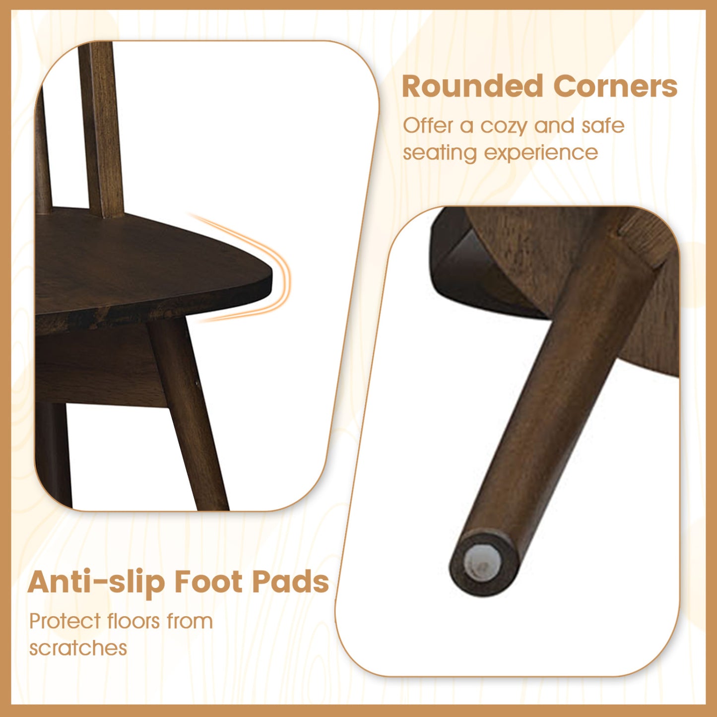Swivel Windsor Dining Chairs Set of 4 - Solid Rubber Wood