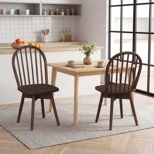 Swivel Windsor Dining Chairs Set of 2 - Solid Rubber Wood