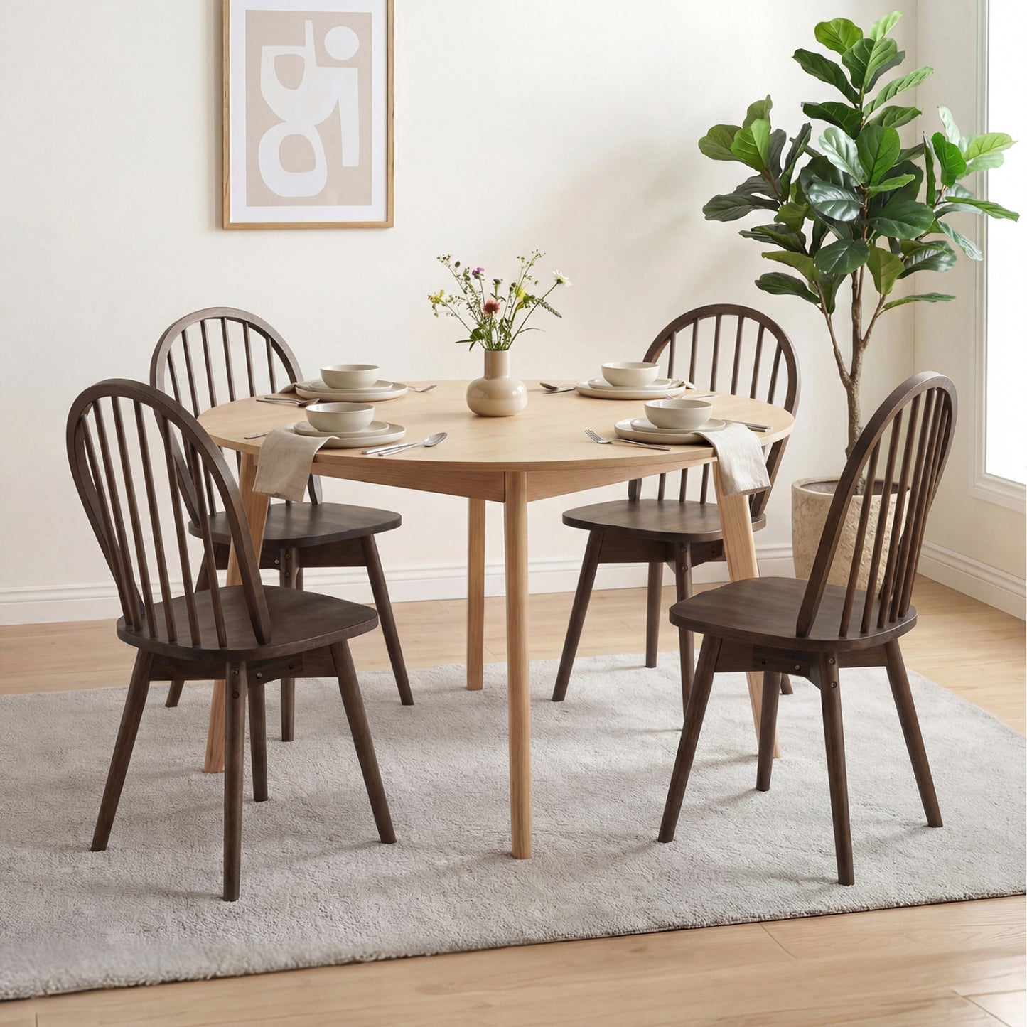 Swivel Windsor Dining Chairs Set of 2 - Solid Rubber Wood