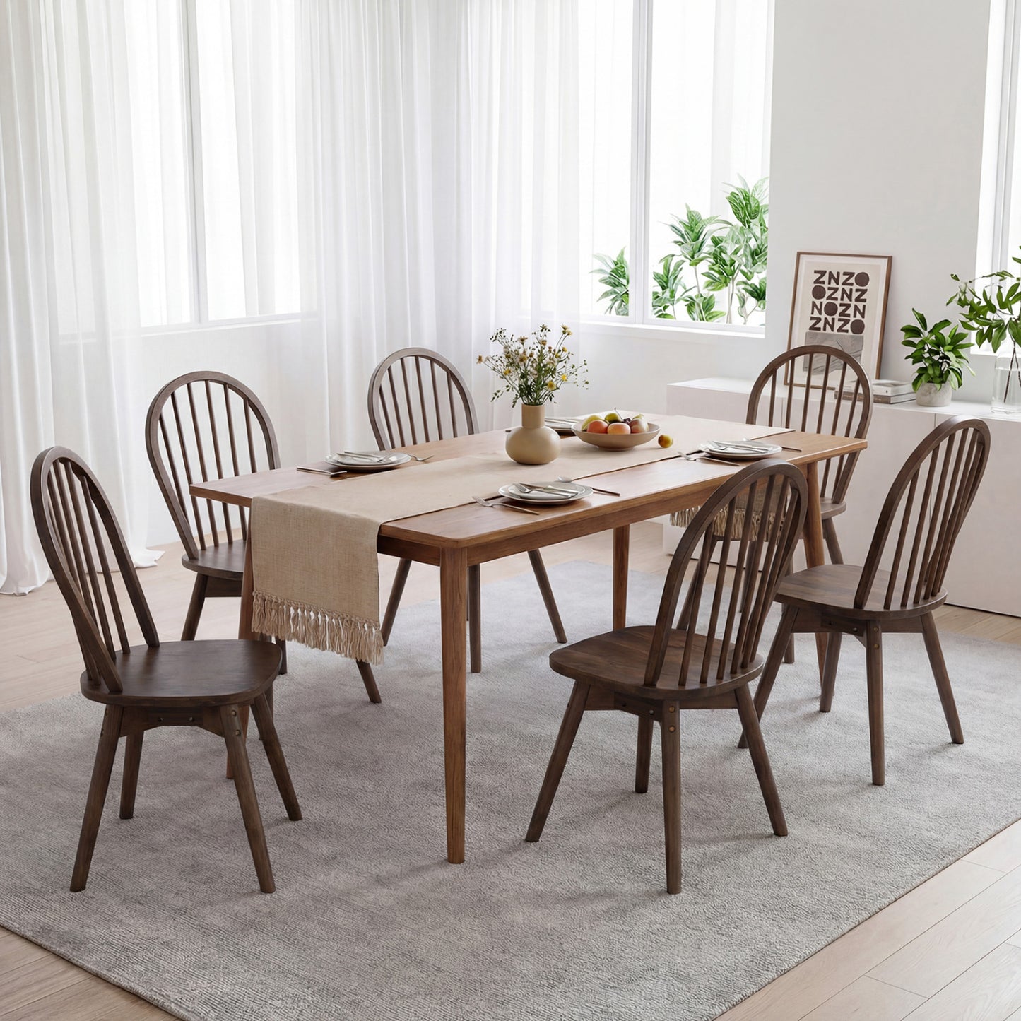 Swivel Windsor Dining Chairs Set of 2 - Solid Rubber Wood