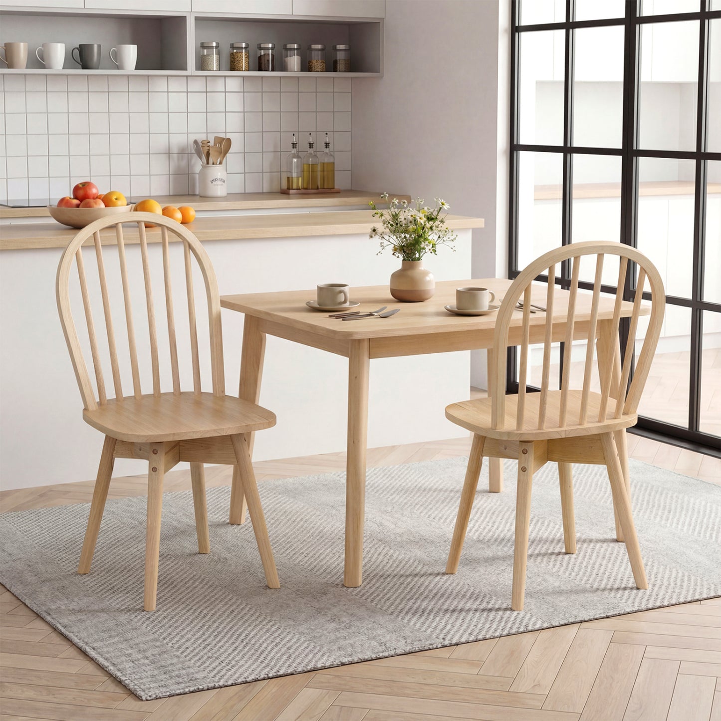 Swivel Windsor Dining Chairs Set of 2 - Solid Rubber Wood