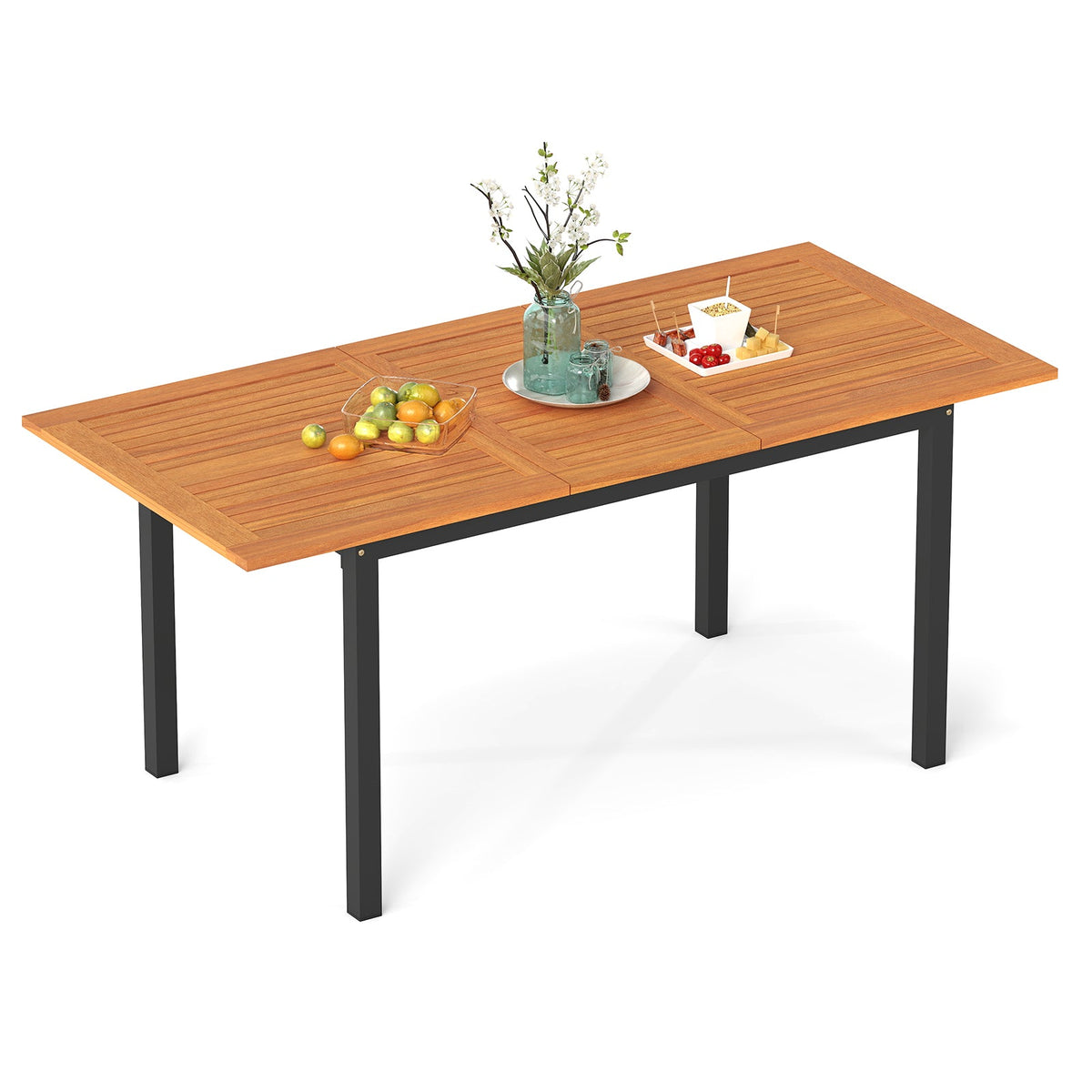 4-8 Person Extendable Solid Wood Dining Table with Umbrella Hole