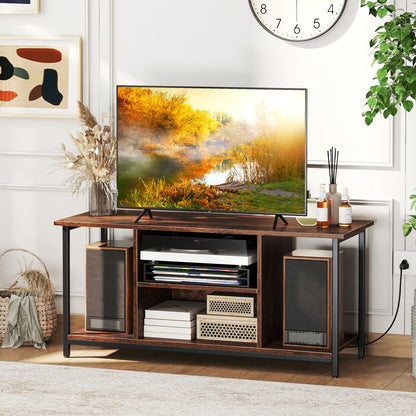 TV Stand Entertainment Center with Open Storage Shelves and Power Outlets to 50 Inches-Rustic Brown