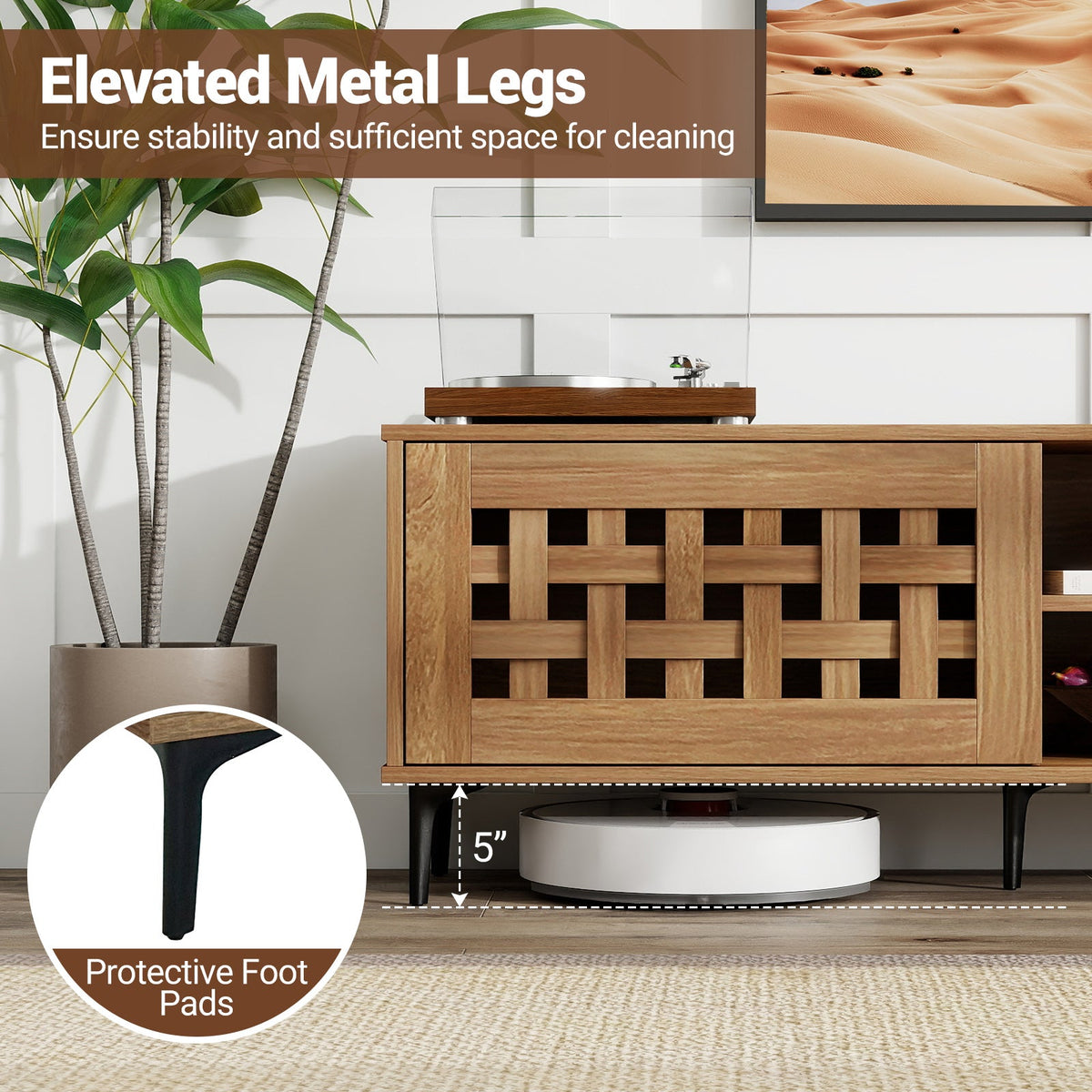 TV Stand for TVs up to 80" with 2 Doors and Storage Cabinets-Walnut