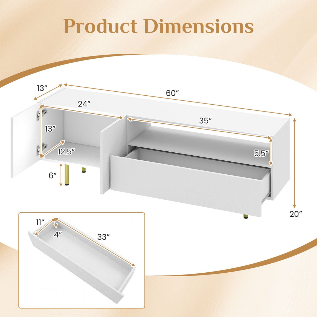 TV Stand for TVs up to 70" with Storage Cabinet and Metal Legs