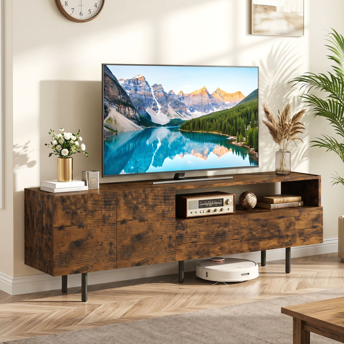 TV Stand for TVs up to 70" with Storage Cabinet and Metal Legs