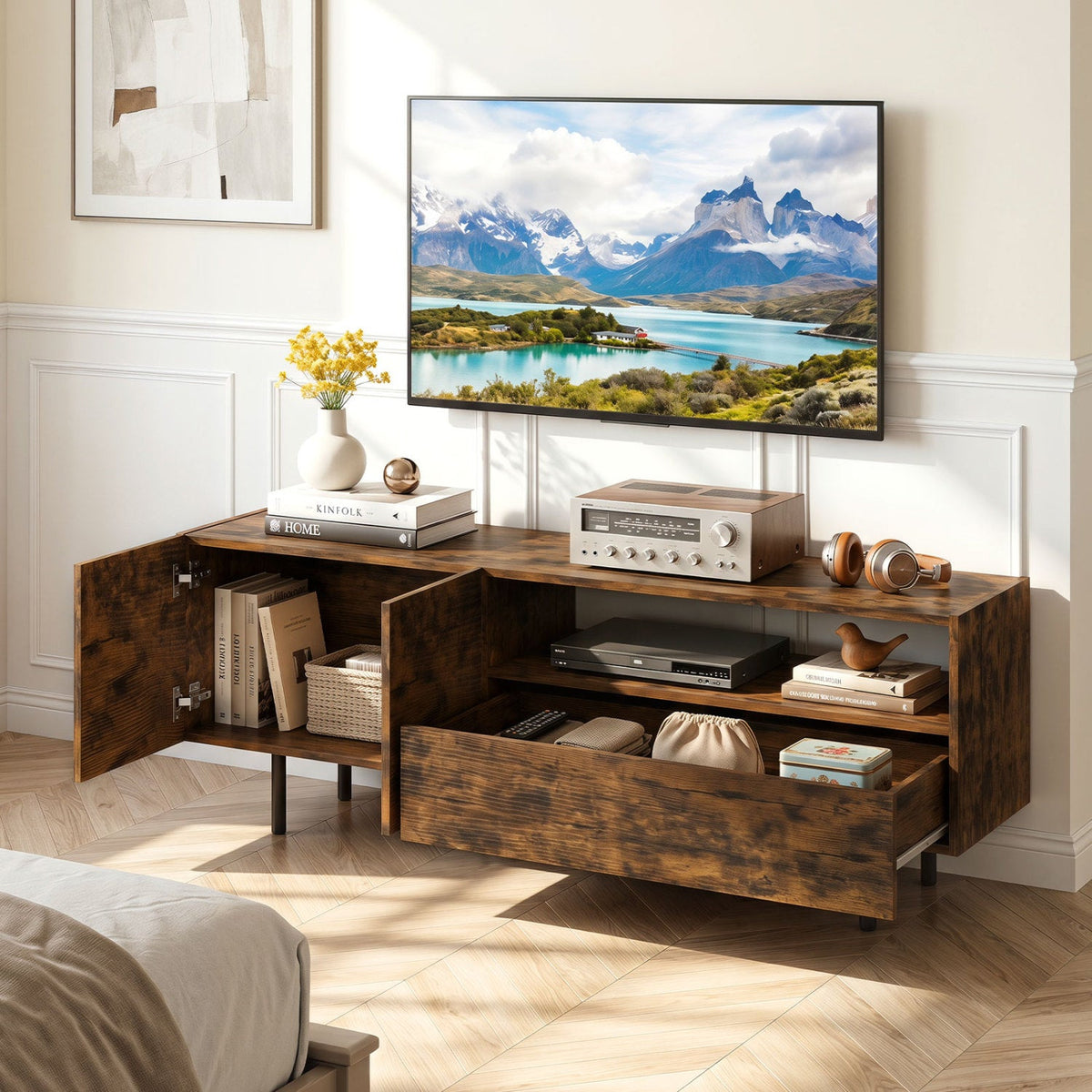 TV Stand for TVs up to 70" with Storage Cabinet and Metal Legs