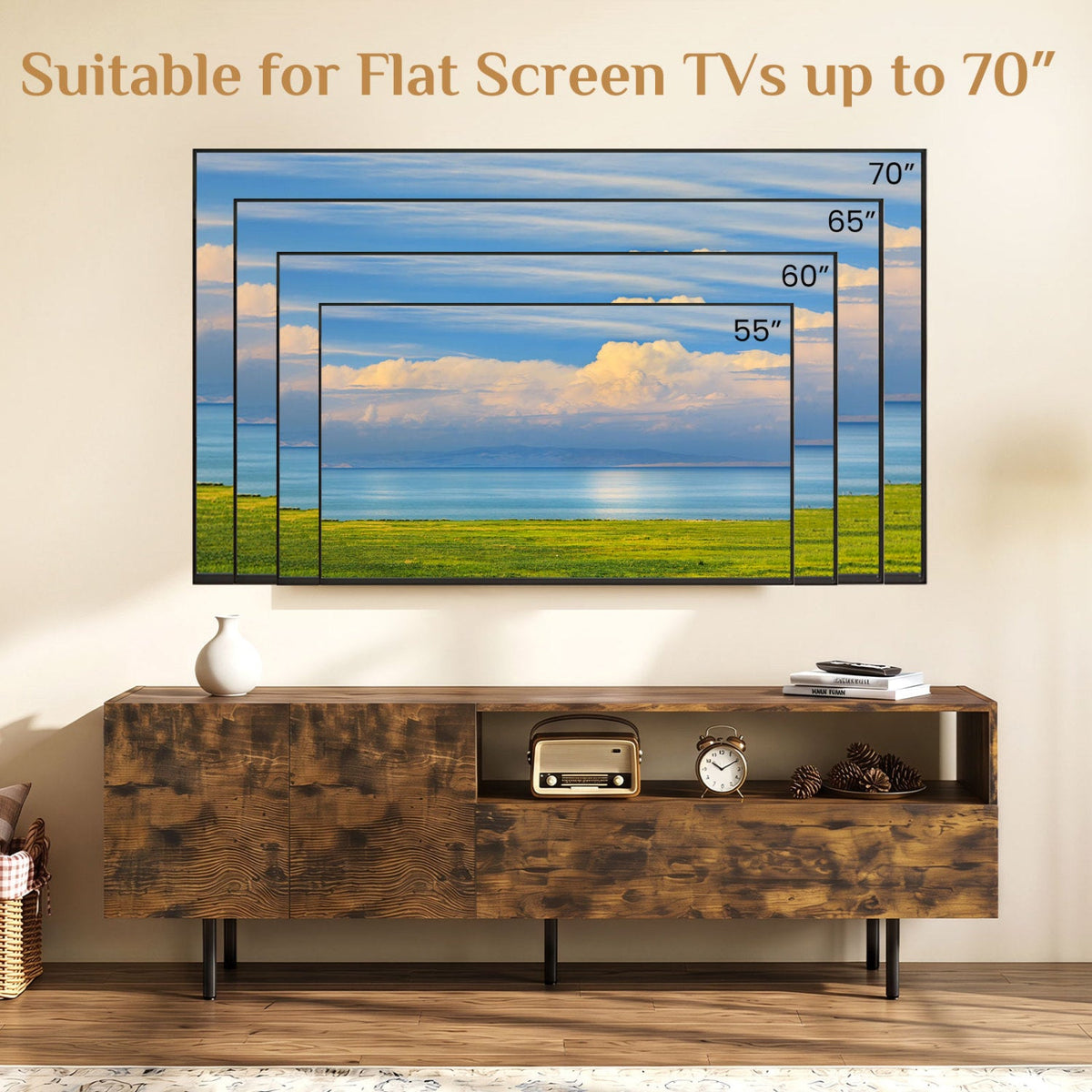 TV Stand for TVs up to 70" with Storage Cabinet and Metal Legs