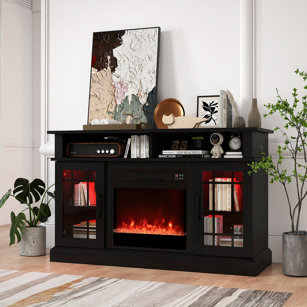 TV Stand with Electric Fireplace LED Lights and Remote Controls for TVs Up to 40 Inch