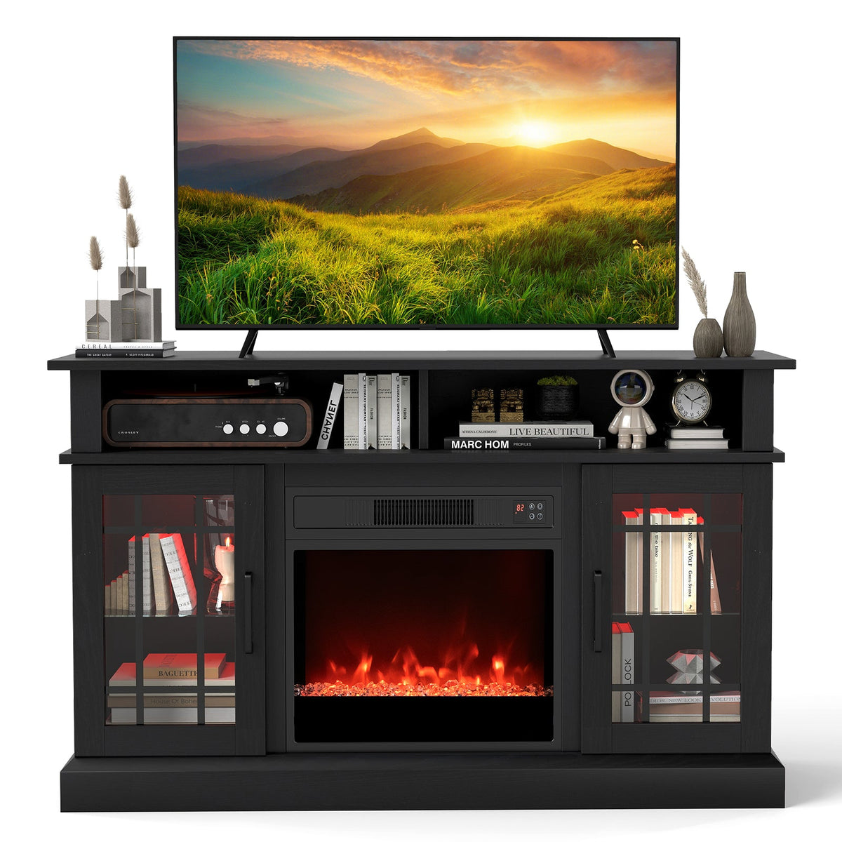 TV Stand with Electric Fireplace LED Lights and Remote Controls for TVs Up to 40 Inch