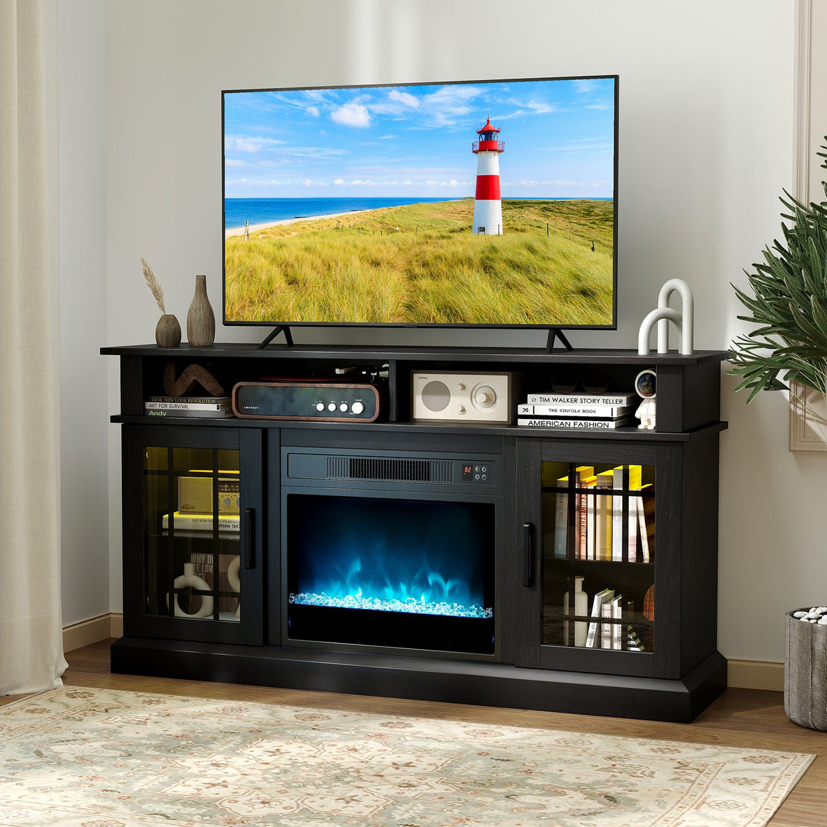 TV Stand with Electric Fireplace LED Lights and Remote Controls for TVs Up to 40 Inch